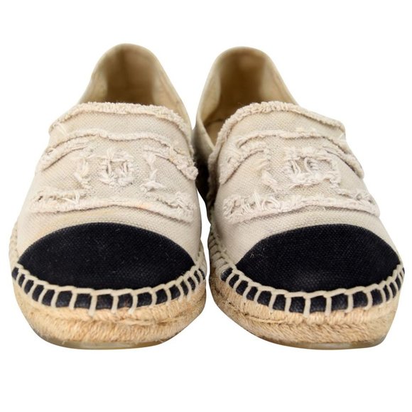 Chanel 38 Linen Canvas Cap Toe Cc Espadrille Flats CC-S0207P-C035 - Picture 3 of 9